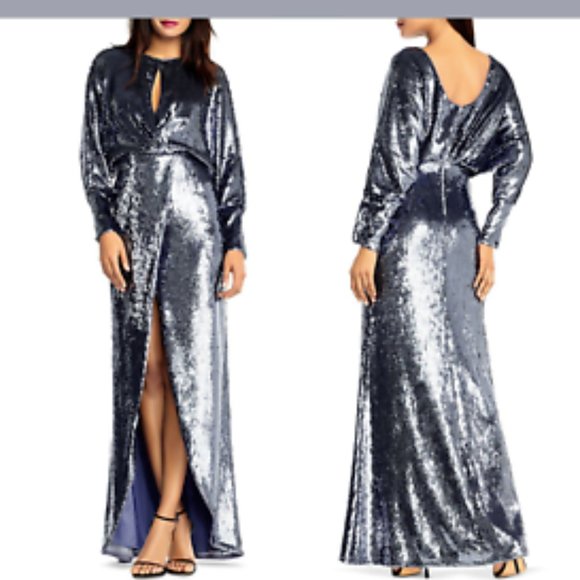 NWT Adian Mattox New Years Eve Full Sequin Silver Blue holiday party dress, 4 - Picture 2 of 6